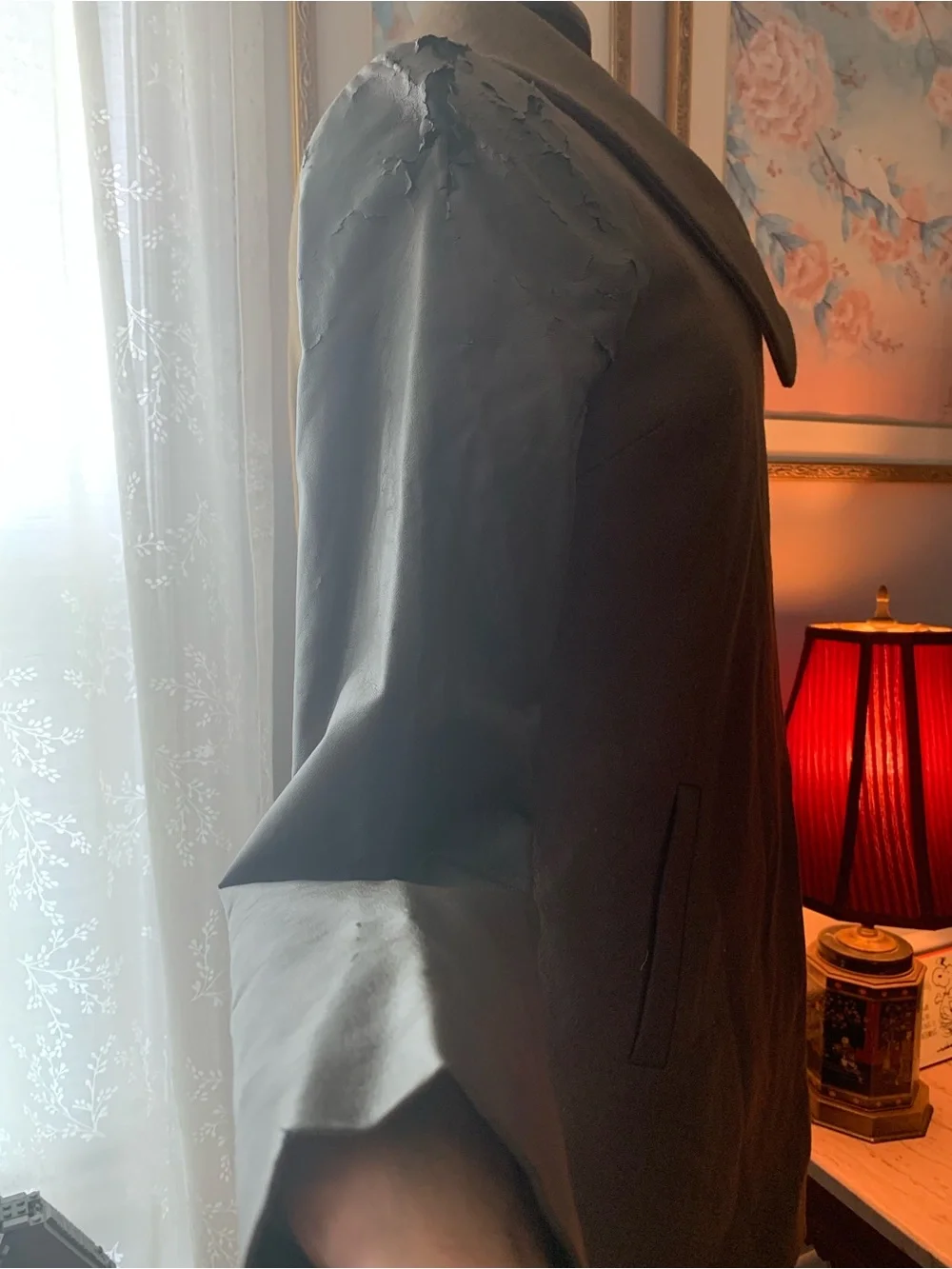 Tinley Road Olive Green Wool Blend Coat with Vegan Leather Sleeves